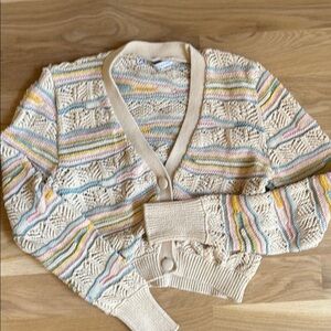 Zara Cream and Pink Cropped Cardigan Sweater